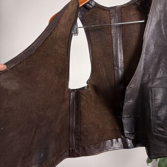 Vintage 60s 70s Handmade Artisan Leather Vest | Deep V Narrow Shoulder Cut - Picture 7 of 15